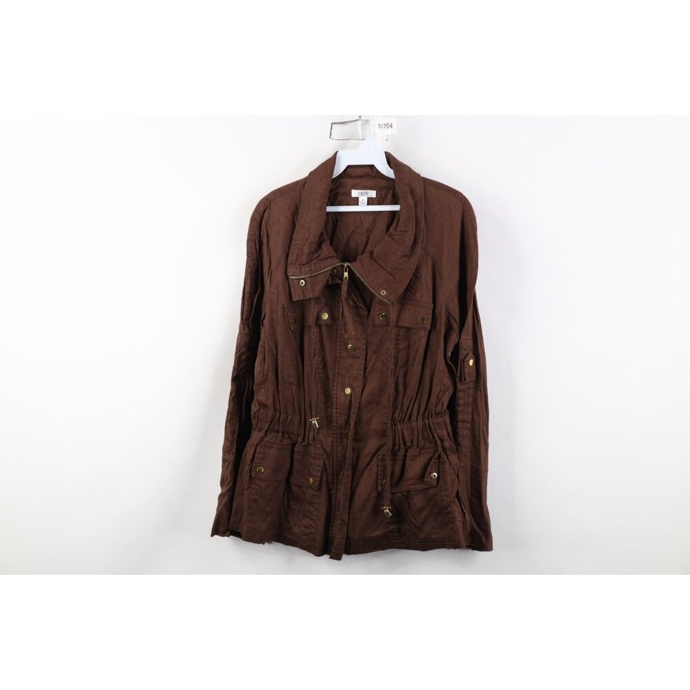 Vintage 90s Y2K Cache Womens Medium Babydoll Flared Sleeve Linen Jacket Brown